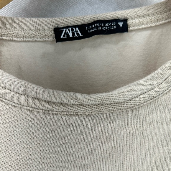 Zara Taupe Long Puff Sleeve Blouse Size Small - Picture 2 of 6